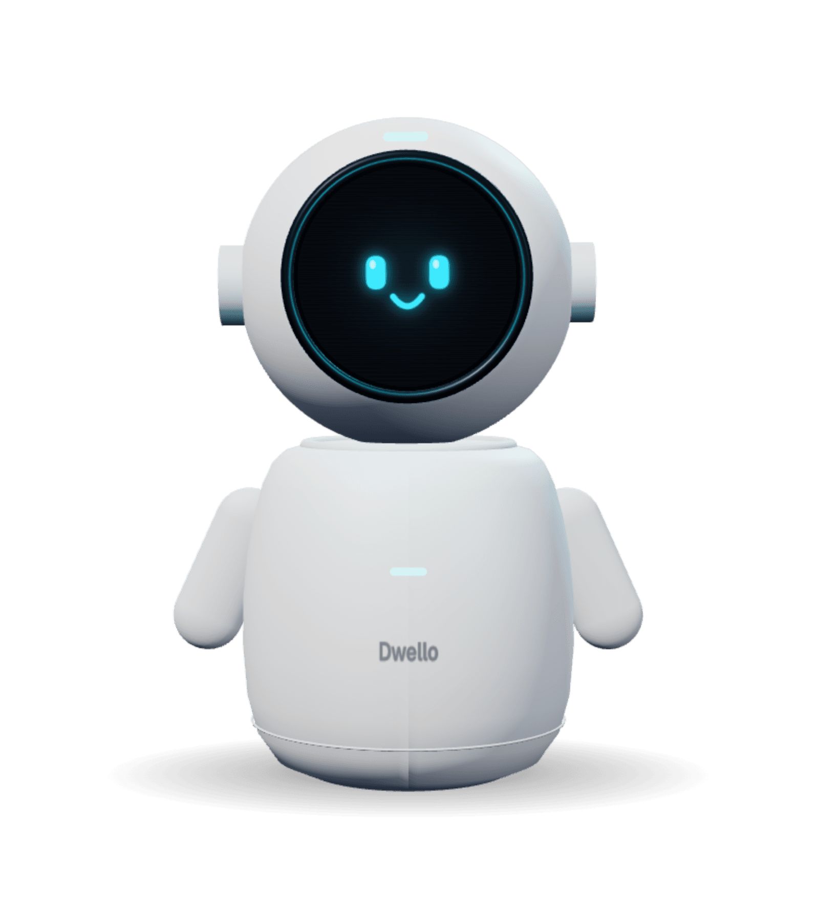 Dwello, a white desk robot with a rounded head and a friendly face