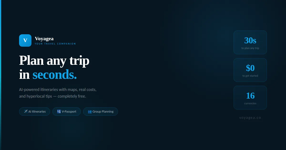 Voyagea AI travel planner website preview